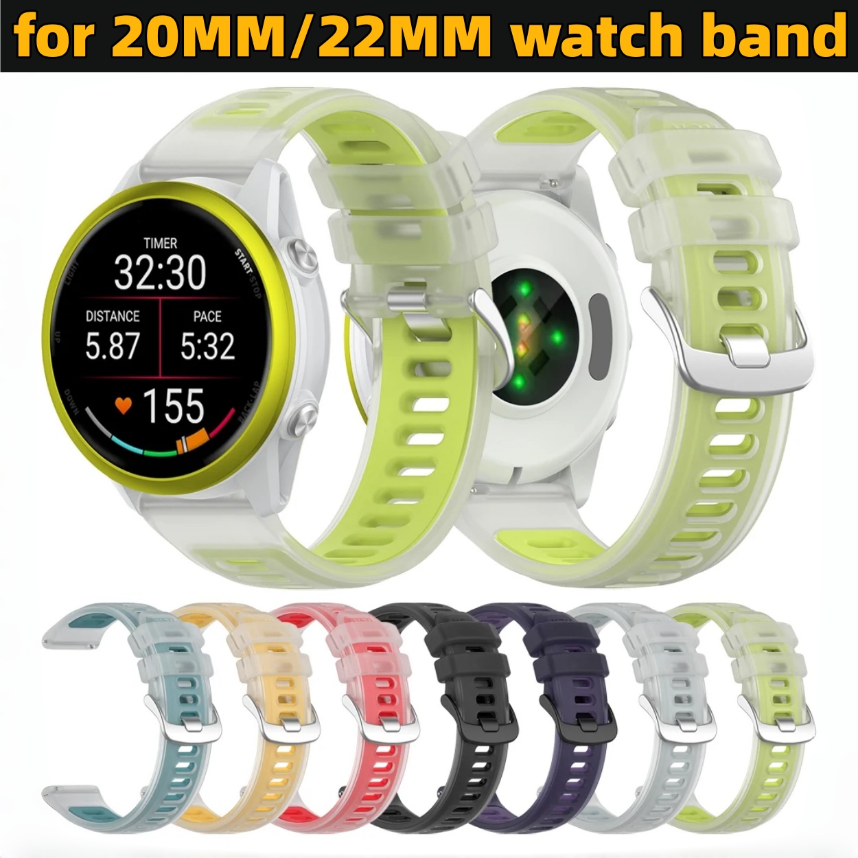 Silicone Watch Band 22Mm - Pulseira de silicone transparente de dois