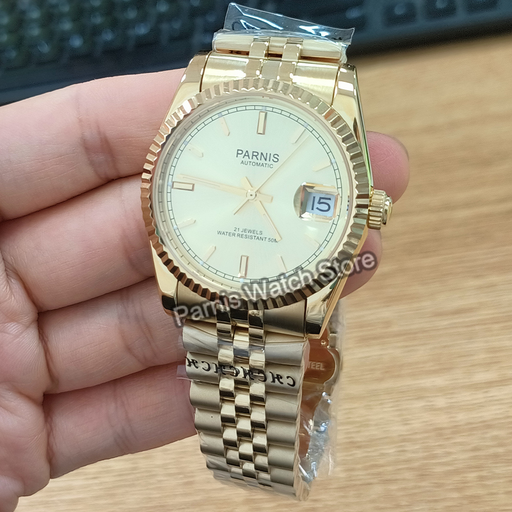 Parnis 36mm cor dourada marca  - Rolex Watch Datejust avaliação e preço