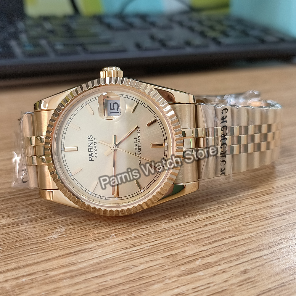 Parnis 36mm cor dourada marca  - Rolex Watch Datejust avaliação e preço